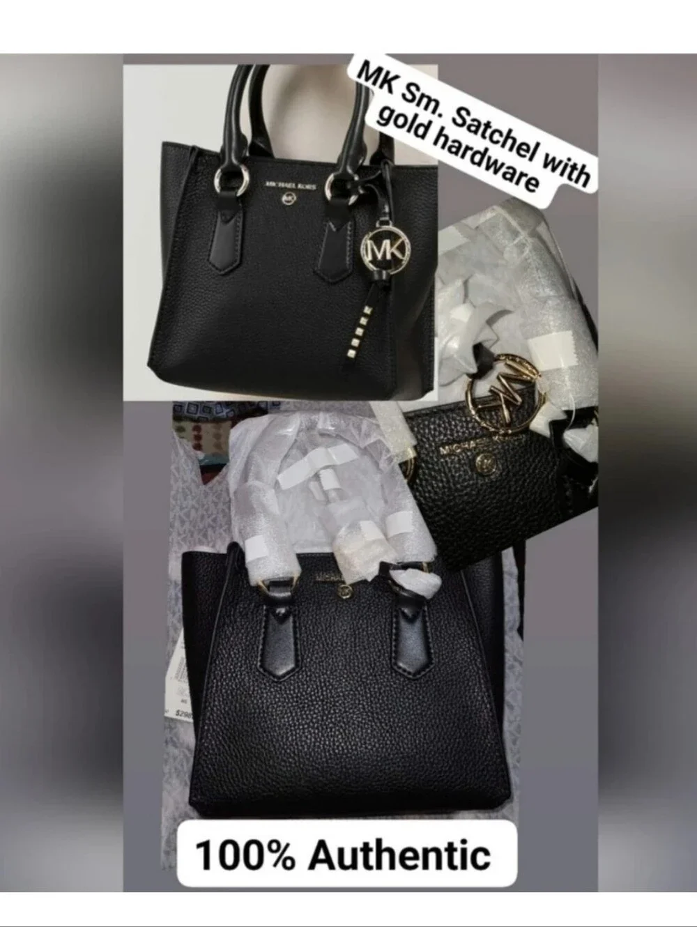 Michael Kors Sm. Black Pebbled Leather Satchel with Gold Accents Authentic*